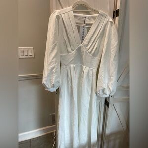 Elagia White Pleated Tiered Long Puff Sleeve-BNWT
